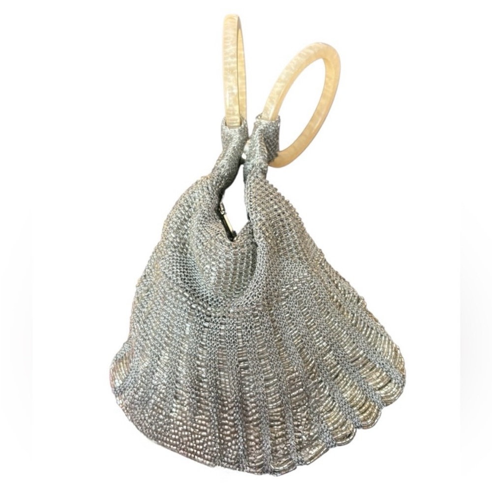 Bar III Silver Beaded Evening Bag
